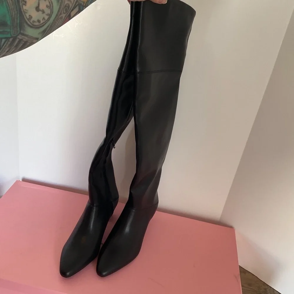 New Intentionally Blank x Anthropologie DELUCA 7 Black Soft‎ Leather Over Knee